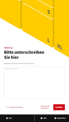 Bildschirm-Ansicht: digitales Unterschriftenfeld mit Eingabe-Aufforderung.